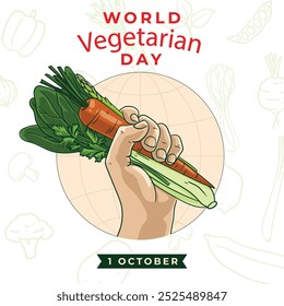 Projeto do cartaz do Dia Vegetariano Mundial, ilustração do vetor do dia vegetariano, vetor de vegetais diferentes, 1o de outubro