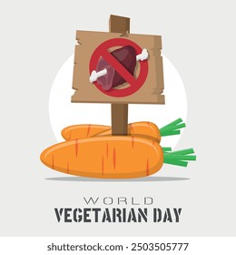 Póster del Día Mundial del Vegetariano sin Iniciar sesión de carne con una pila de zanahorias