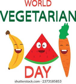 World Vegetarian Day Template with Fruits and Vegetable Cartoon Characters are laughing together