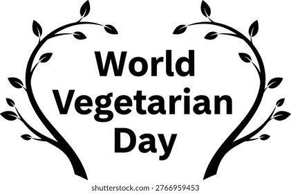 World Vegetarian Day text with decorative tree branches