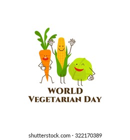 World vegetarian day vector, cartoon vegetables character and vegetarian, health slogan