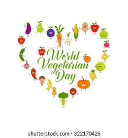 World vegetarian day vector, cartoon vegetables character and vegetarian, health slogan
