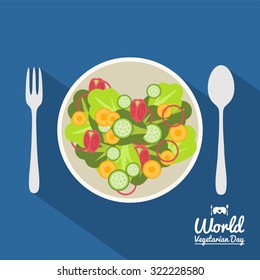 World vegetarian day vector, cartoon vegetables character and vegetarian, health slogan