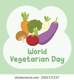 World vegetarian day vector design for world vegetarian day celebration. Suitable for flat design graphic illustration for social media ads, flyer design, flat illustration, banner, template, poster