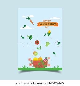 World Vegetarian Day Vector Illustration Flyer Design Template
