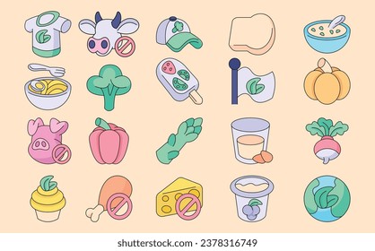 World Vegetarian day vector illustrations - vector illustrations. World Vegetarian icons concept isolated. flat drawing