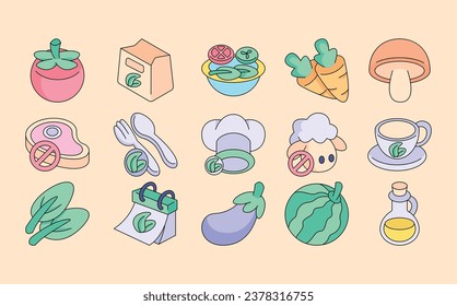 Ilustraciones vectoriales del Día Mundial de la Vegetariana - ilustraciones vectoriales. El concepto de íconos vegetarianos del mundo aislado. plano 