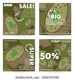 World vegetarian sale banner template with different abstract full color background and kiwi fruit illustration