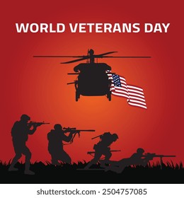 World Veterans Day Concept flat red background vector Design