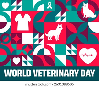world veterinary day geometric shape pattern background banner or poster design template. observed every year in  April. Holiday concept. Use to any Template, card, poster, placard, template.