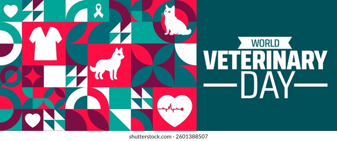 world veterinary day geometric shape pattern background banner or poster design template. observed every year in  April. Holiday concept. Use to any Template, card, poster, placard, template.