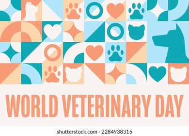 Día Mundial de la Veterinaria. Concepto de vacaciones. Plantilla para fondo, banner, tarjeta, afiche con inscripción de texto. Ilustración del vector EPS10