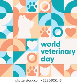 World Veterinary Day. Holiday concept. Template for background, banner, card, poster with text inscription. Vector EPS10 illustration