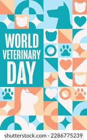 Día Mundial de la Veterinaria. Concepto de vacaciones. Plantilla para fondo, banner, tarjeta, afiche con inscripción de texto. Ilustración del vector EPS10