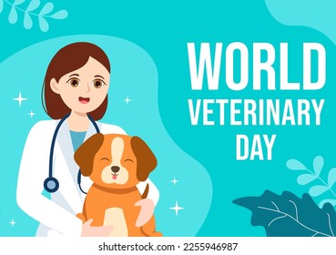 World Veterinary Day on April 29 Illustration with Doctor and Cute Animals Dogs or Cats in Flat Cartoon Hand Drawn for Landing Page Templates