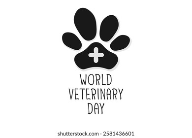 World Veterinary Day poster. Veterinary Medicine banner. Pet paw with cross