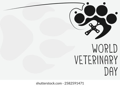 World Veterinary Day poster. Veterinary Medicine banner. Pet paw with cross