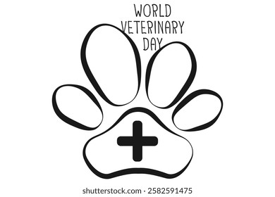 World Veterinary Day poster. Veterinary Medicine banner. Pet paw with cross