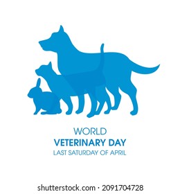 World Veterinary Day vector. Dog, cat and bunny silhouette vector. Pets from side silhouette icon isolated on a white background. Domestic animals together vector. Important day
