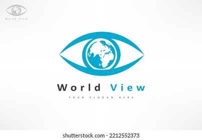 World view vector. Eye with planet earth logo. 