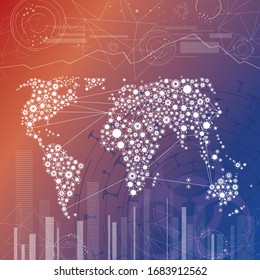 World virus outbreak trends and charts background
Vector biohazard analytic map illustration