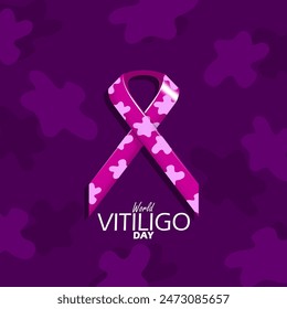 In: World Vitiligo Day Event Banner. Ein lila Kampagnenband, das Flecken auf einem dunkelvioletten Hintergrund hat, um den 25. Juni zu feiern