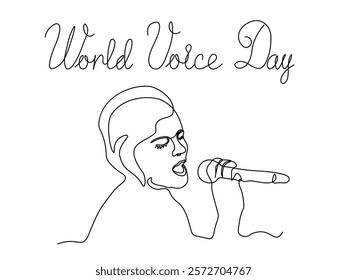 World voice day. abstract Girl Singing with Microphone with Closed Eyes , logo,continuous one single line art hand drawing sketch