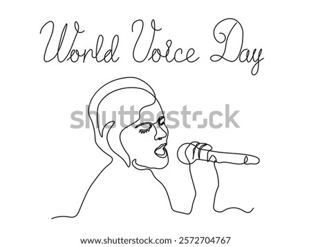 World voice day. abstract Girl Singing with Microphone with Closed Eyes , logo,continuous one single line art hand drawing sketch