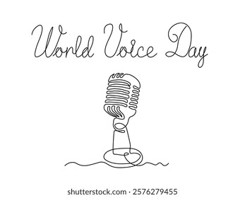 World voice day. abstract microphone, logo,continuous one single line art hand drawing sketch
