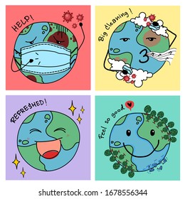 World vs Virus, Earth smile, sick world, world vector 