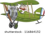 A world war 1 era sopwith camel airplane with a brave pilot cartoon