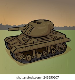 World War 2 American light tank M22 Locust. Hand drawn illustration.