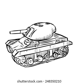 World War 2 American light tank M22 Locust. Hand drawn illustration. Isolated on white.