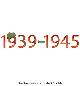 World war 2 symbol with dates helmet on nine and bomb instead dash
