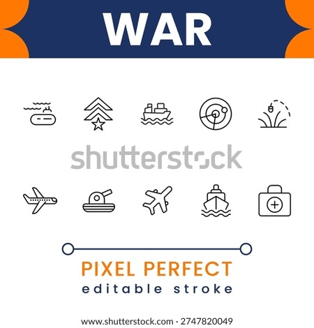 World war 3 icon set with global conflict symbols, military weapons and nuclear crisis elements modern flat vector collection