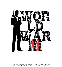 El texto de la Tercera Guerra Mundial es simple, y un hombre sostiene un arma, un diseño libre.