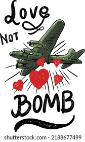 world war airplane dropping love heart vintage illustration 