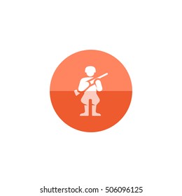 World War army icon in flat color circle style. Weapon riffle uniform