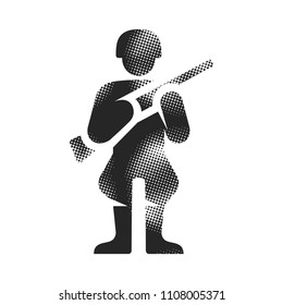 World War army icon in halftone style. Black and white monochrome vector illustration.