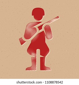 World War army icon in halftone style. Grunge background vector illustration.