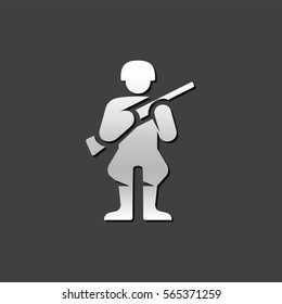 World War army icon in metallic grey color style. Weapon riffle uniform