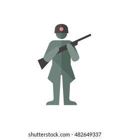 World War army icons in flat color style. Weapon riffle uniform 