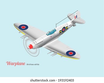 World war British silver warplane isometric vector