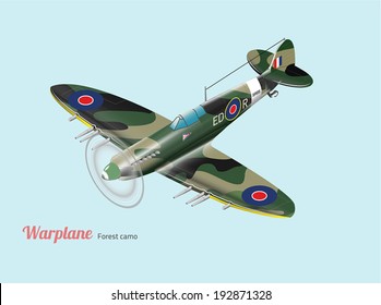 World war British warplane isometric vector in green camouflage