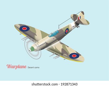 World War British Warplane Isometric Vector In Desert Camouflage