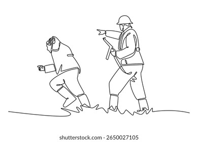World war concept. Single line draw design. Vector graphic illustration