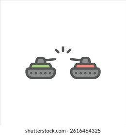 World war filled outline icon. Tank battle color line illustration.