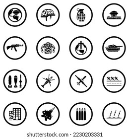 World War Icons. Black Flat Design In Circle. Vector Illustration.