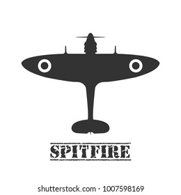 World War II Airplane Fly Machine - Supermarine Spitfire Aircraft Vehicle Silhouette Icon Isolated