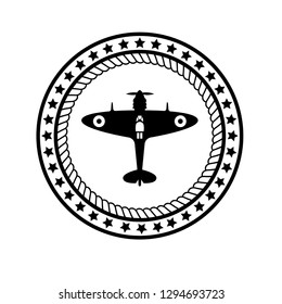 World War II airplane fly machine emblem.  Aircraft icon, sticker, label.